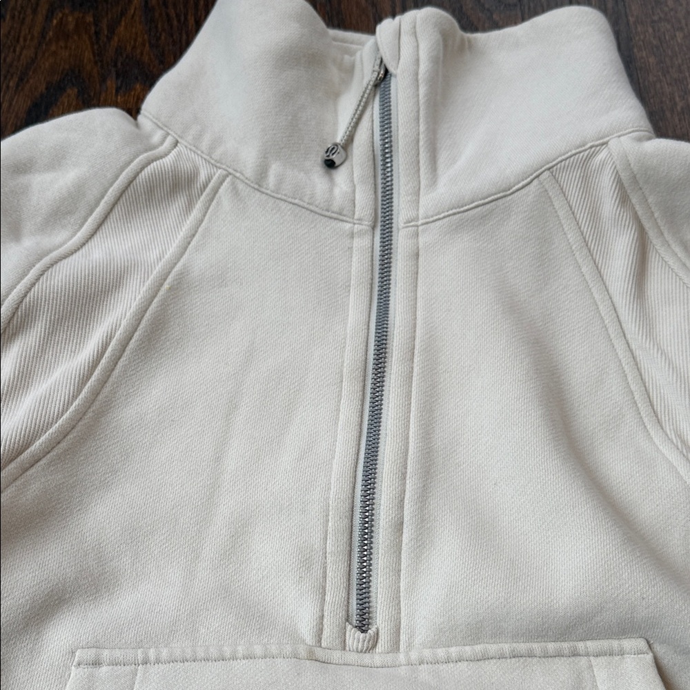 Lululemon x Peloton Scuba Oversized Funnel Neck Half Zip color is Bone size XS/S - Picture 6 of 14